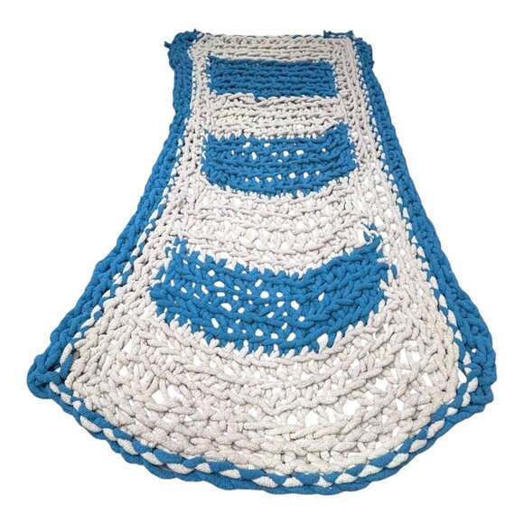 Handmade Crochet Throw Blanket Blue & White 41x82 Lap Wheelchair Crib Chair - Picture 3 of 4